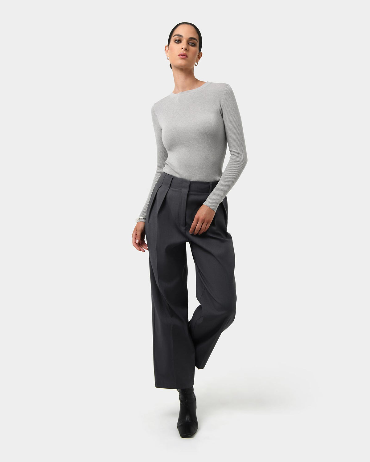 Tania Crew Neck Knit in grey — full-length view