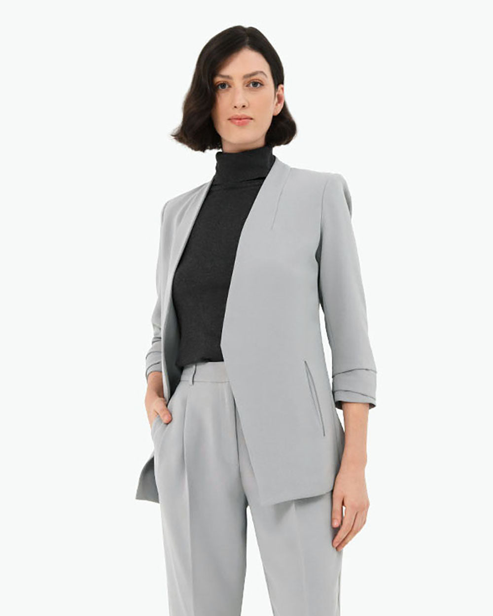 Carter 2 Collarless Blazer in grey — close-up view