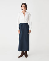 Morgan Collared Shirt in ivory — full-length view