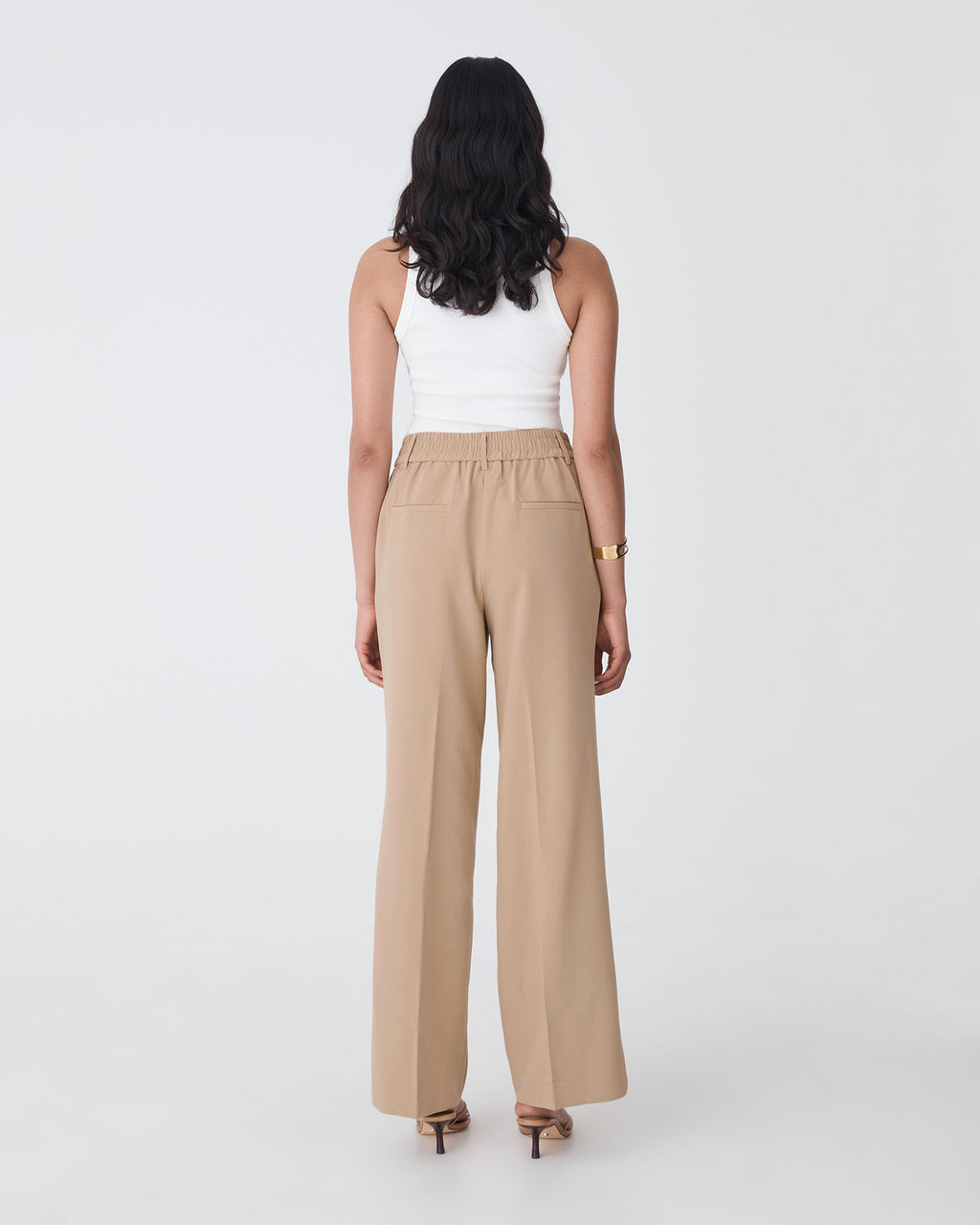 Nikki Tailored Elastic Pants in warm taupe — back view