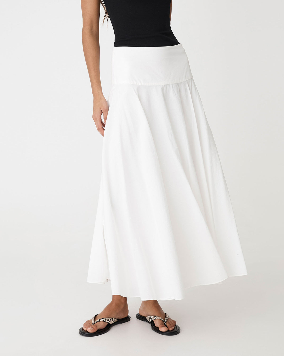 Deb Cotton Midi Full Skirt in ivory — close-up view