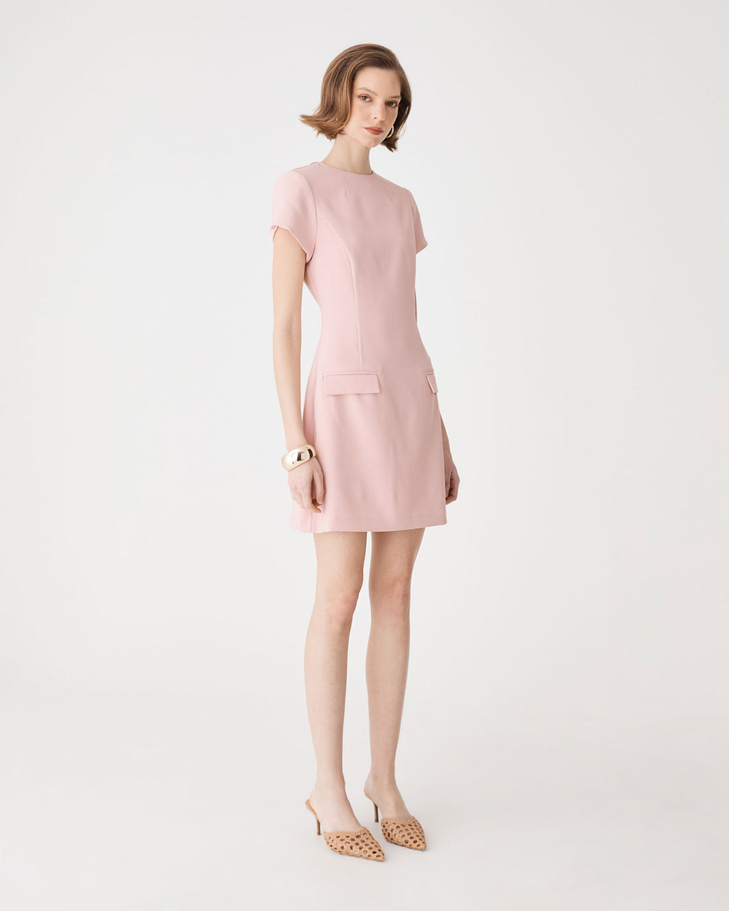 Hannah Tailored Mini Dress in shell pink — side view