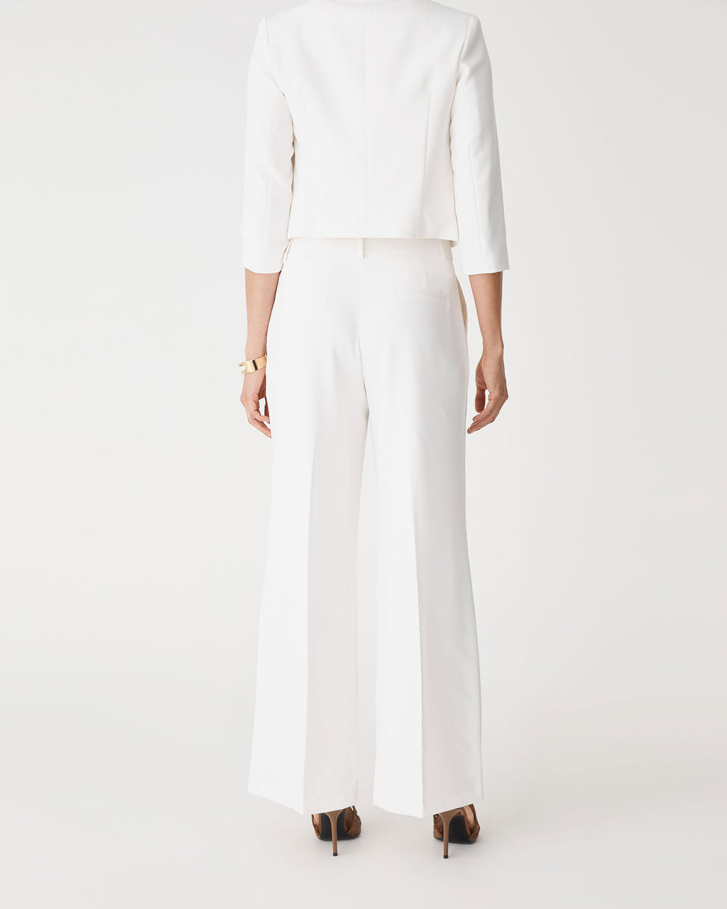 Back view showing the faux welt back pockets and full-length leg