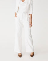Nikki Tailored Pants in ivory, front view cropped at the waist showing pleats and wide straight leg