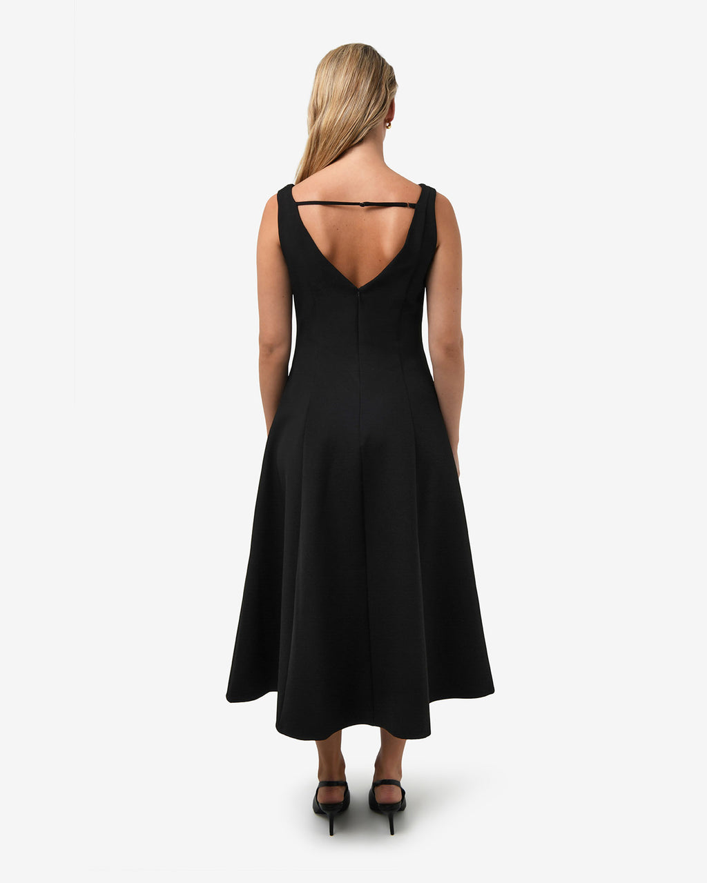 Yana V Neck Panel Dress in black — back view