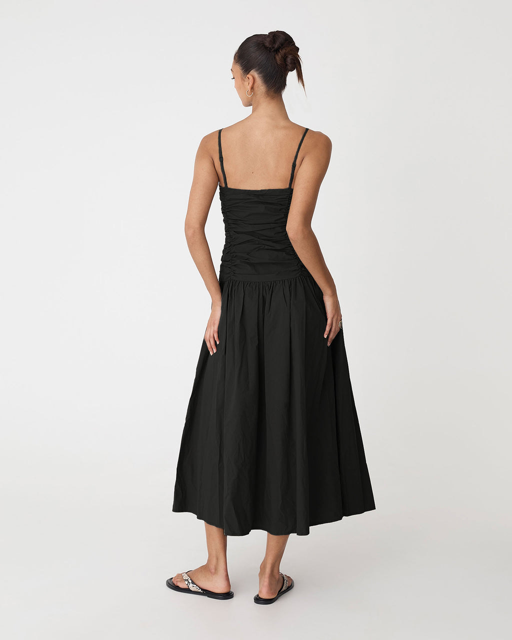 Cathy Cotton Modal Midi Dress in black — back view
