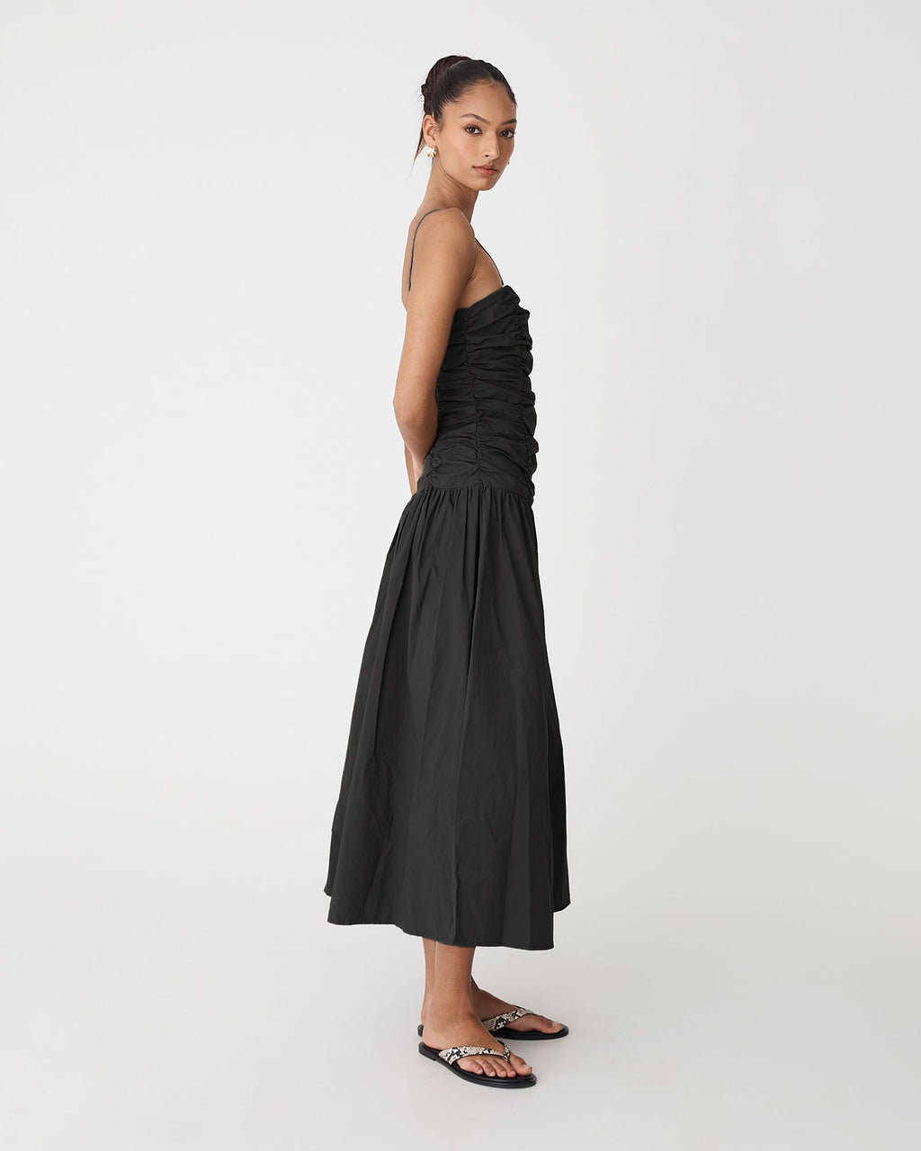 Cathy Cotton Modal Midi Dress in black — side view
