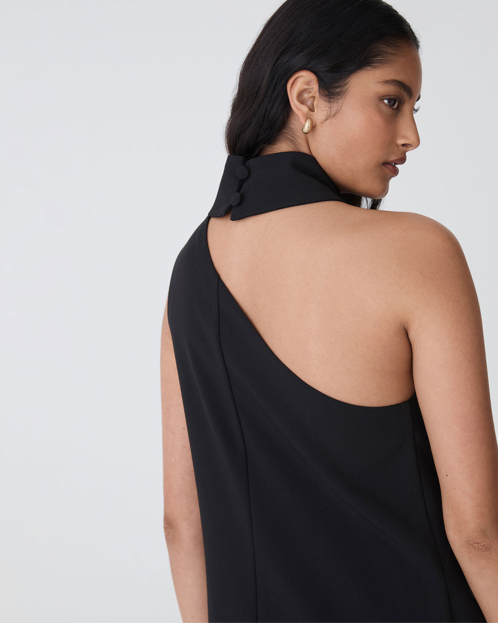 Lydia One Shoulder Mini Dress in black — fabric detail