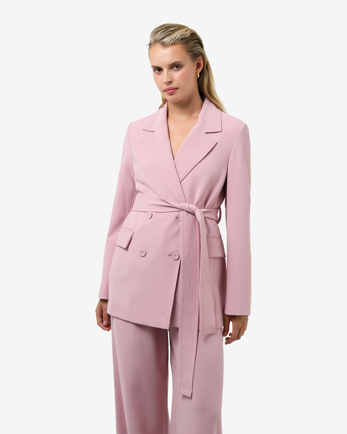 Rumy Double Breasted Blazer in pink — close-up view