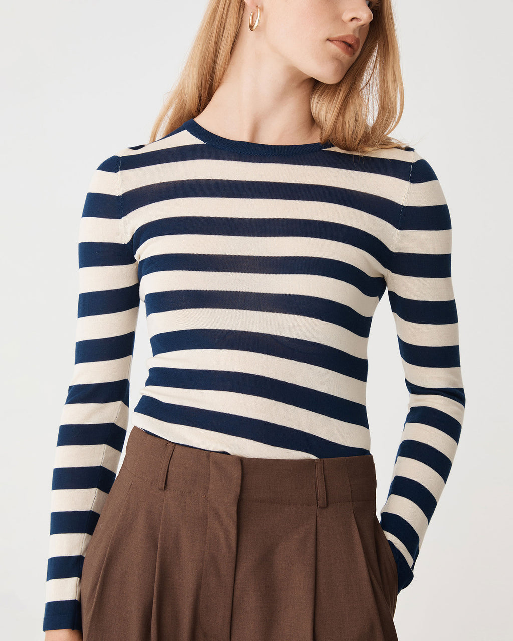 Lana Stripe Knit Top in navy cream — close-up view 2