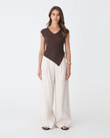 Galina Ruched Lyocell Knit in chocolate — full-length view