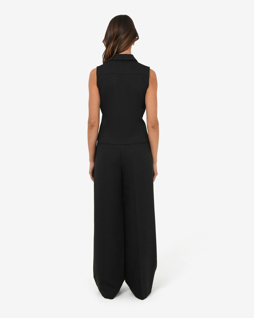 Dolly Pleated Wide Leg Pants in black — back view