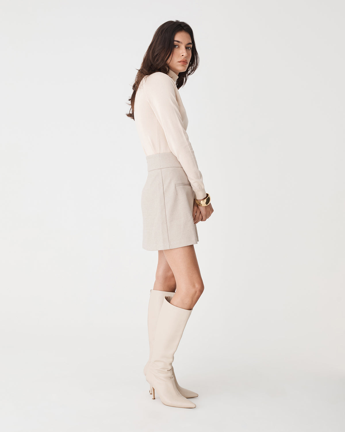 Lara A-Line Mini Skirt in stone — side view