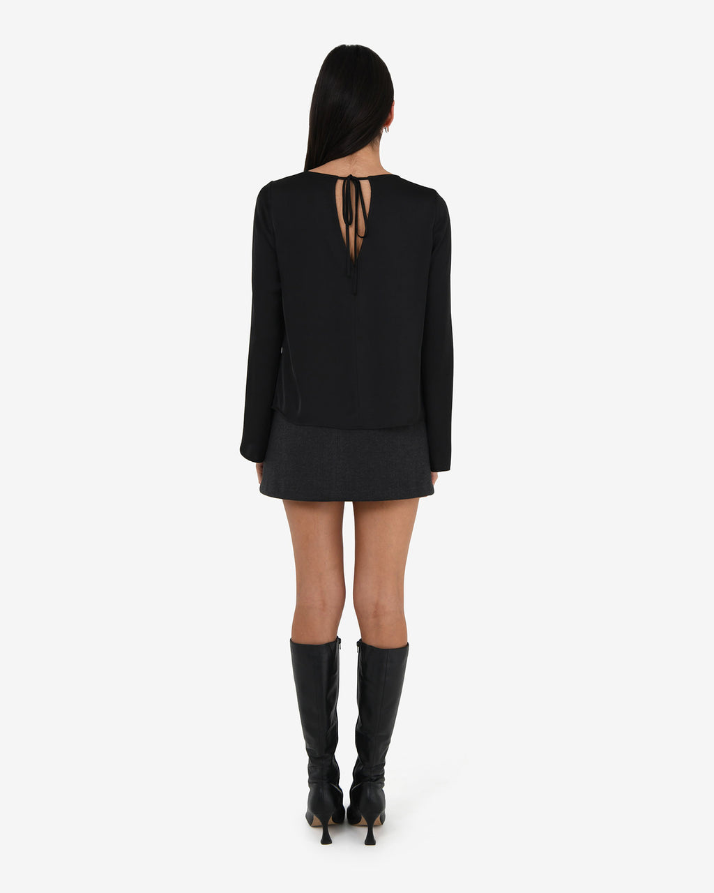 Valeria Long Sleeve Top in black — back view