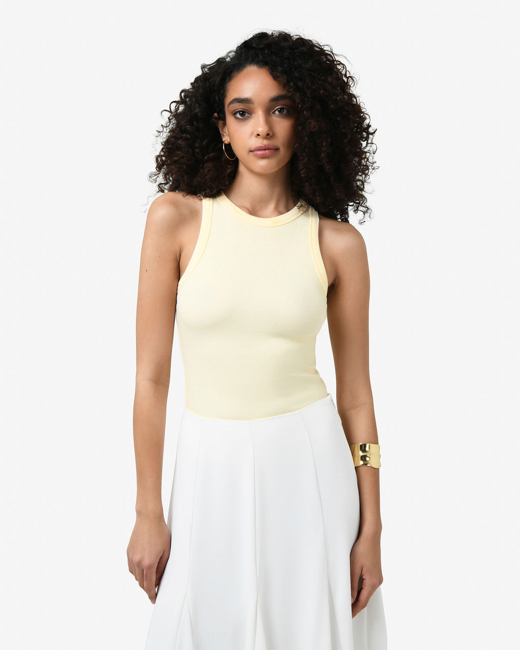 Devon Cotton Singlet in butter — close-up view