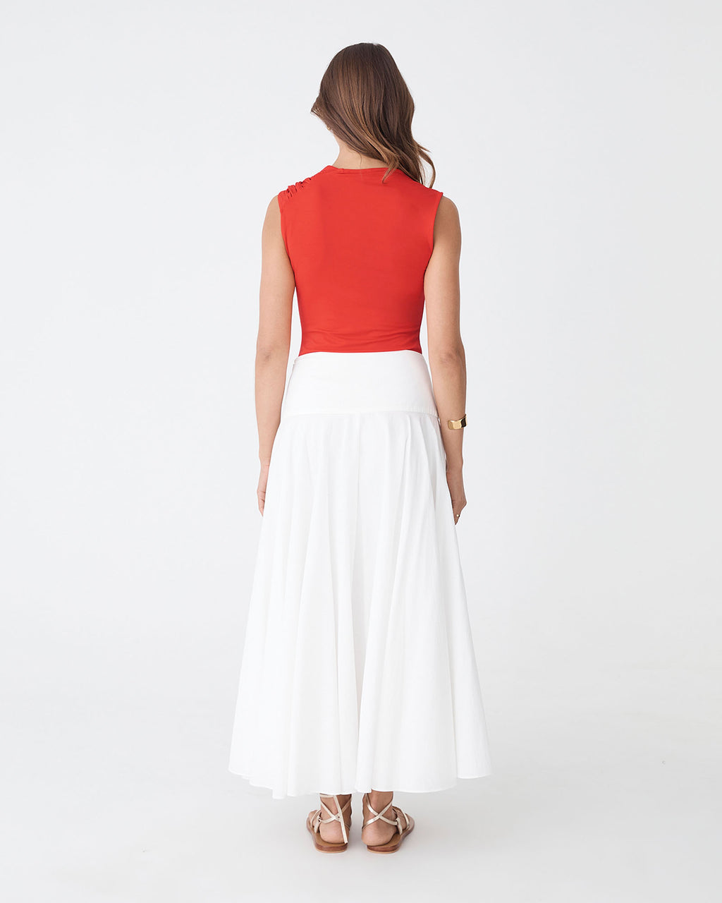 Kirsty Bamboo Ruched Top in vermillion — back view