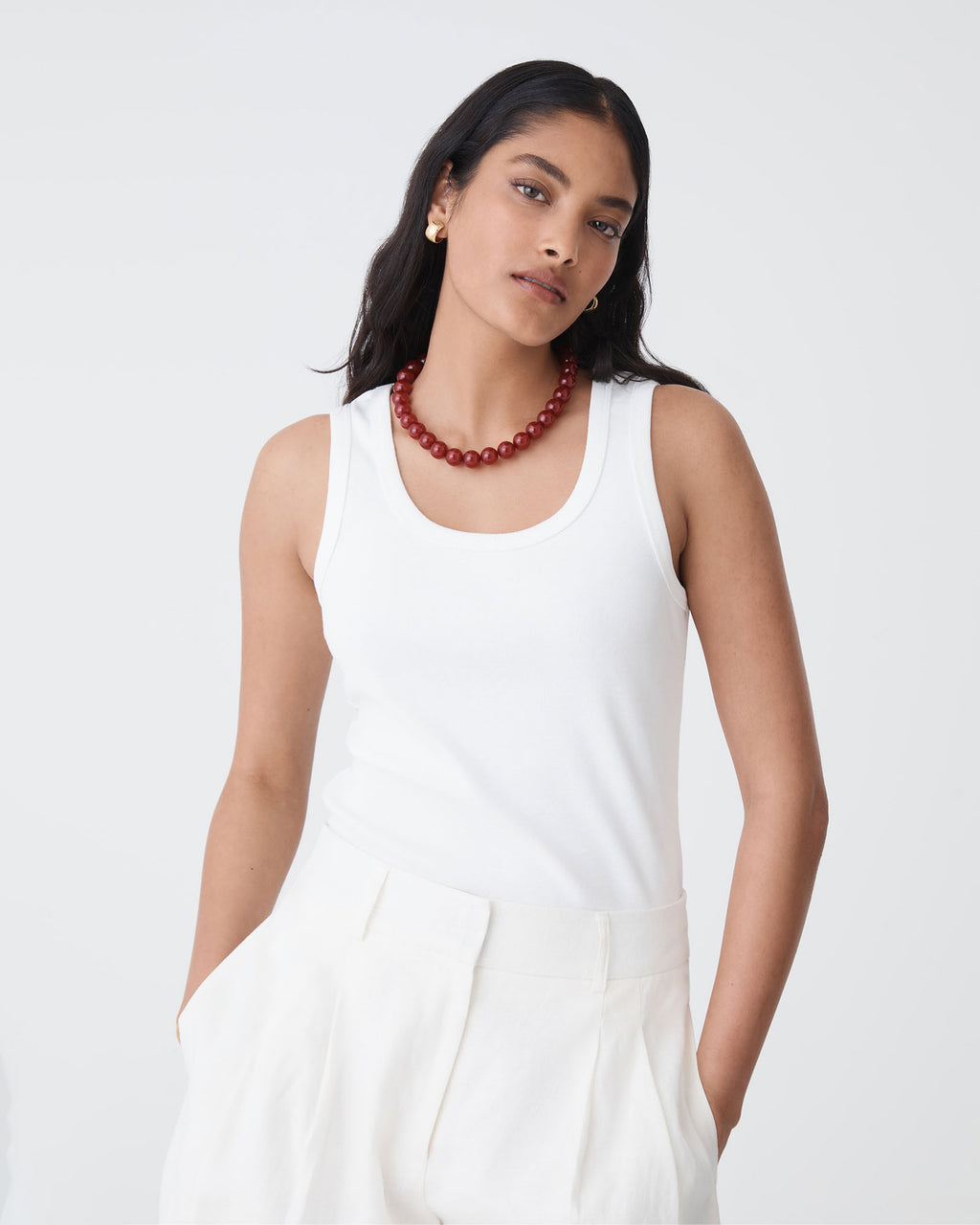 Maisie Cotton Rib Singlet in white — close-up view