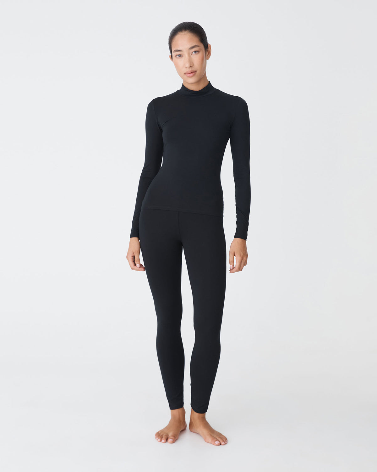 Nina Bamboo Long Sleeve Top in black — full-length view