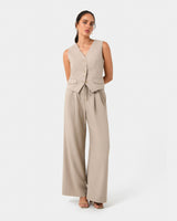 Abel Tailored Vest in sand — full-length view