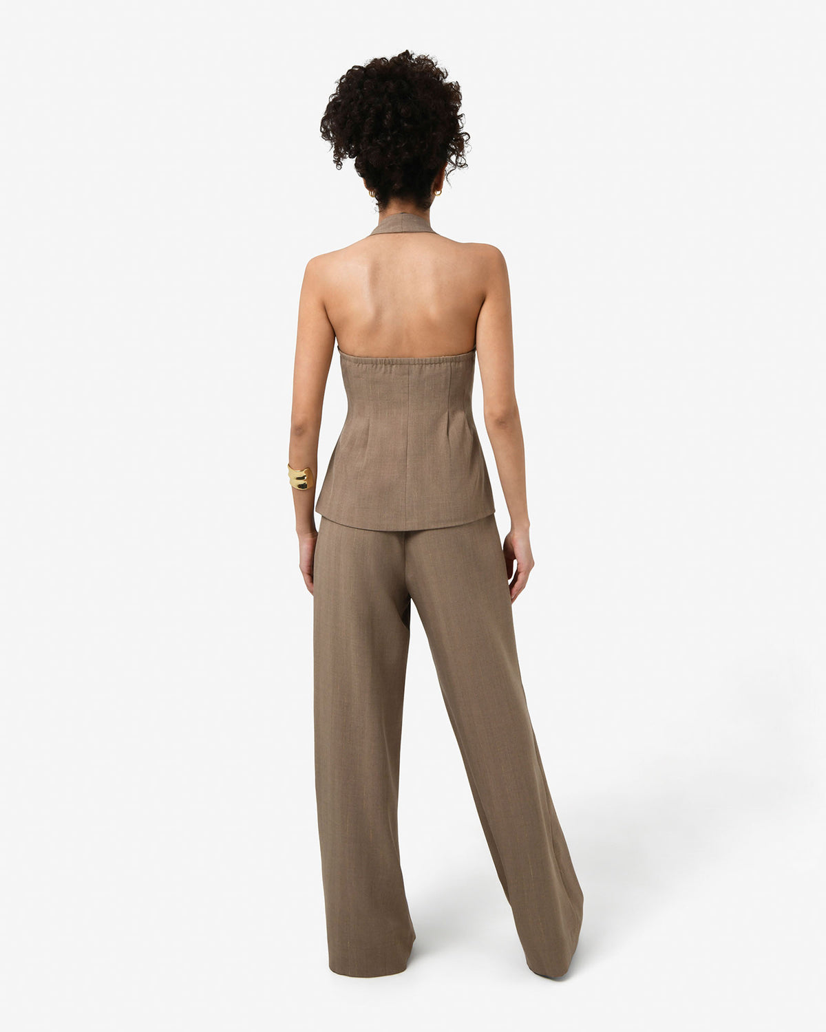 Lola Halter Neck Peplum Vest in taupe — back view