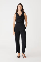 Tilda Split Hem Pants in black, front view worn with a black sleeveless cowl neck top