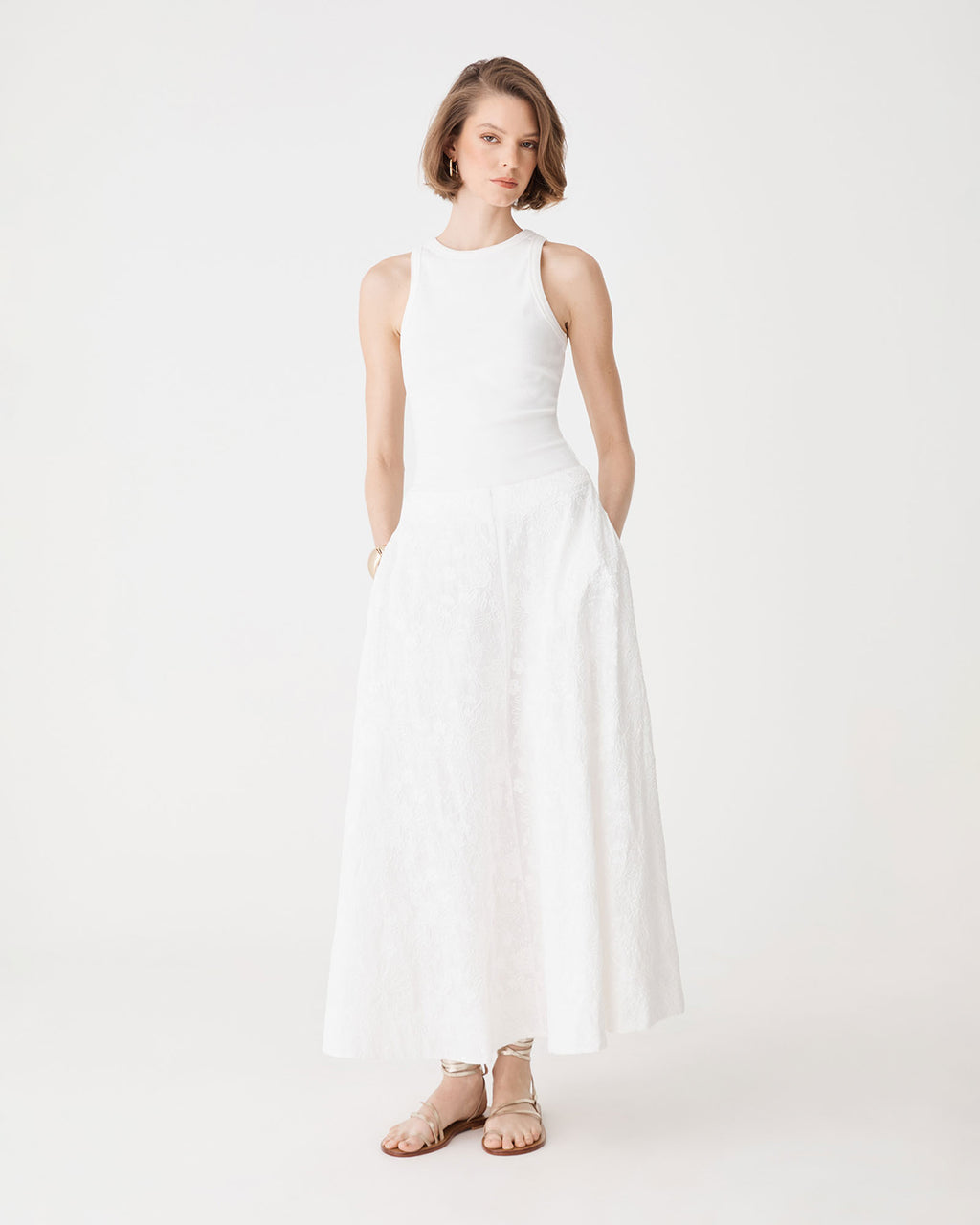 Eloise Embroidered Skirt in ivory — full-length view 2