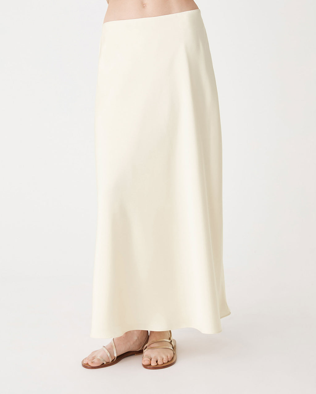 Louise Bias Satin Skirt in vanilla — close-up view