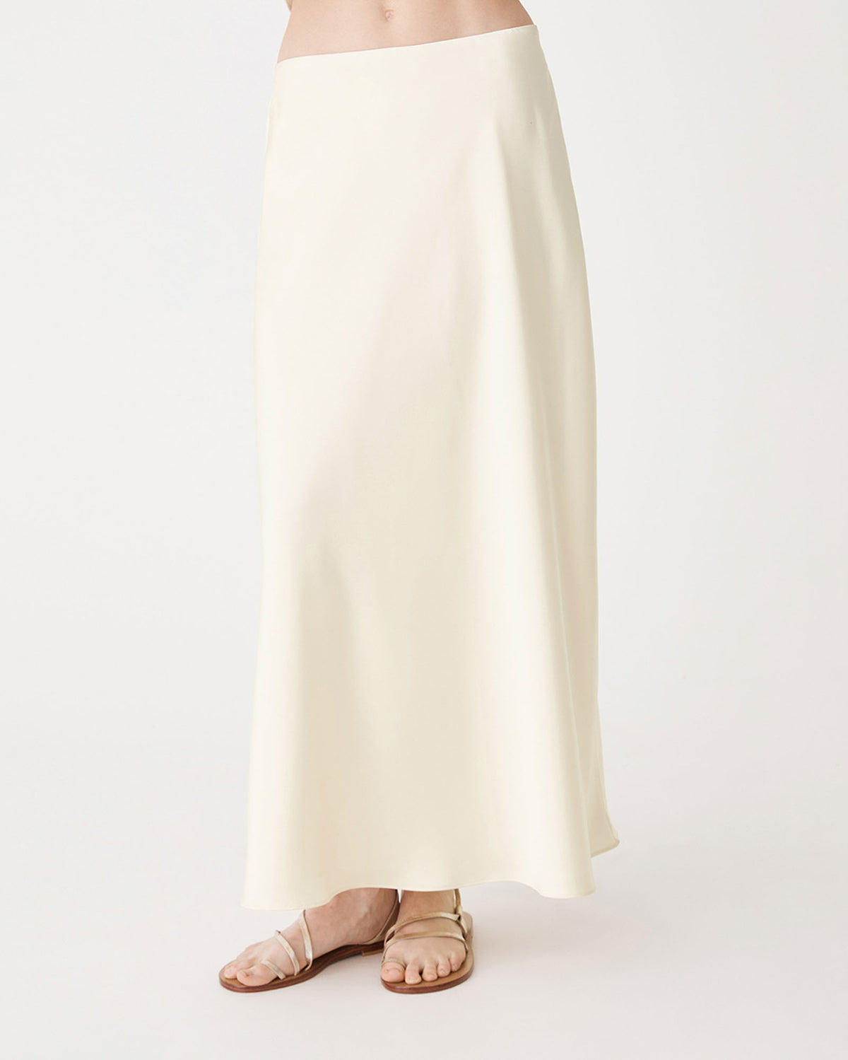 Louise Bias Satin Skirt in vanilla — close-up view