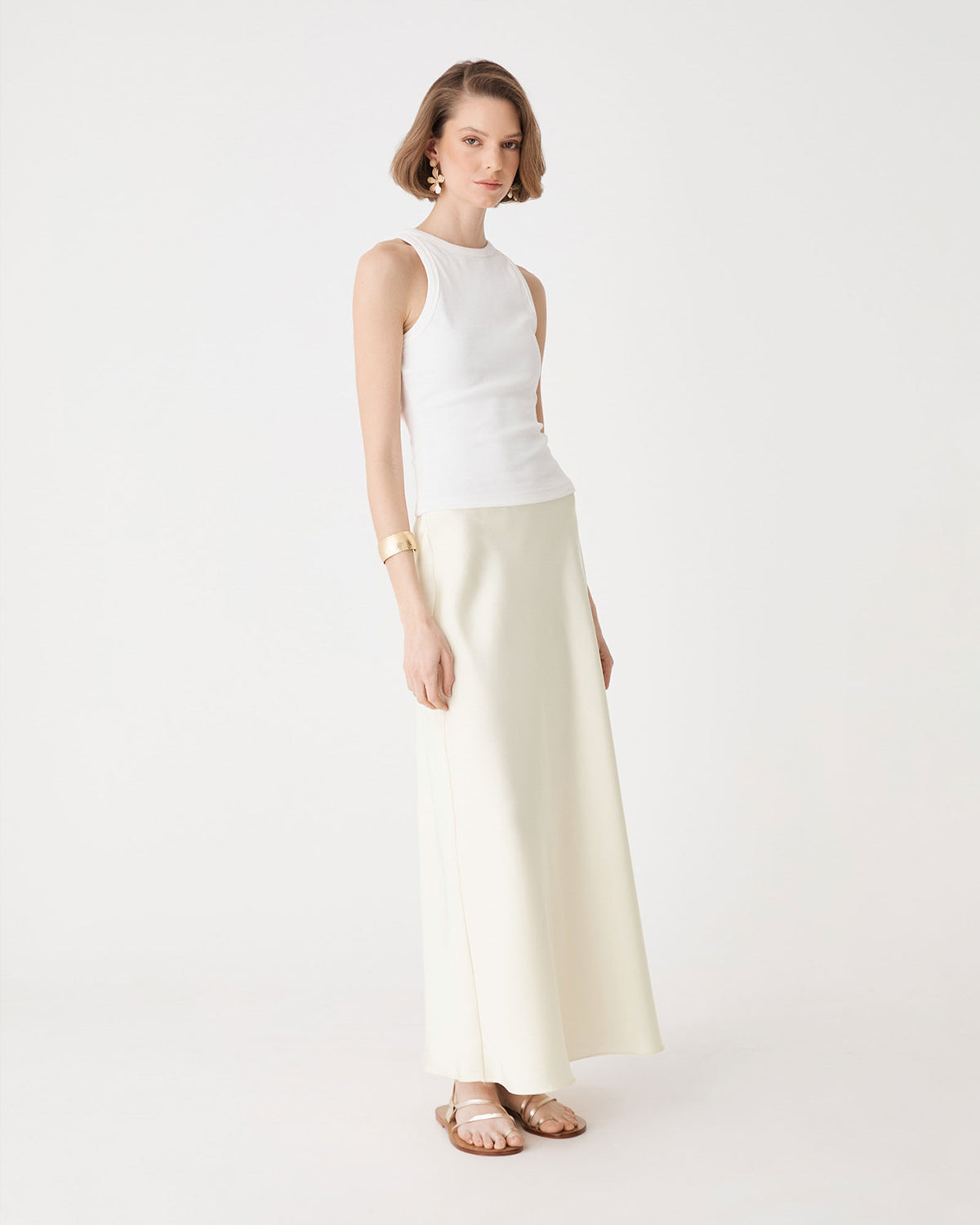Louise Bias Satin Skirt in vanilla — side view