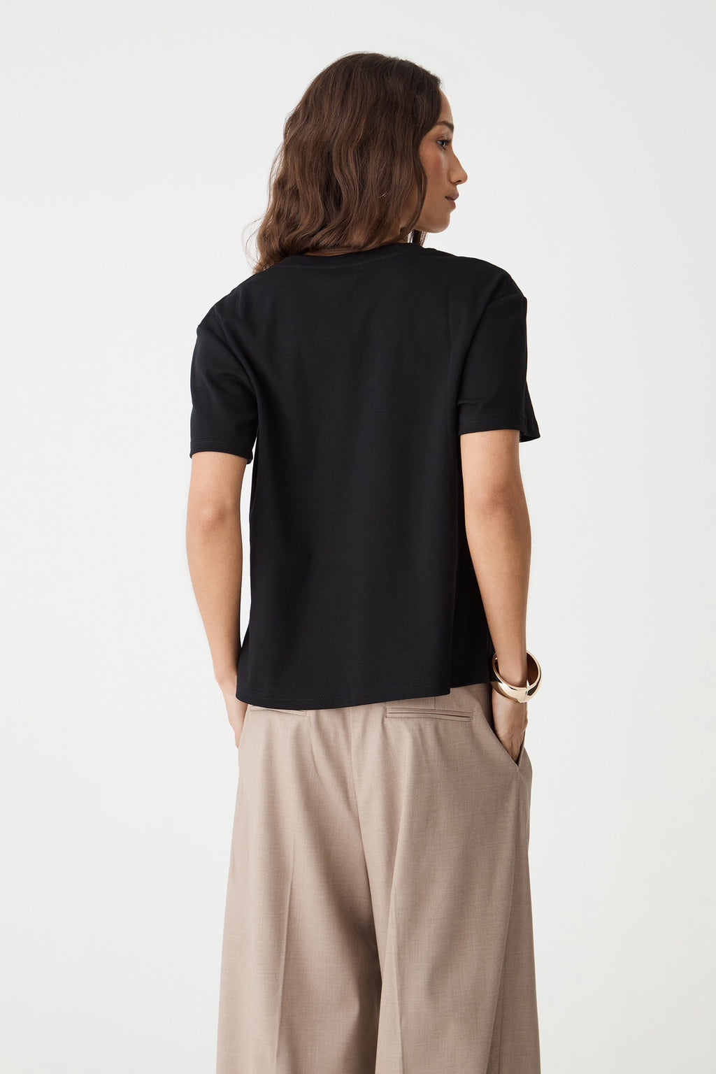 Back view of the black May V-Neck Cotton T-Shirt with straight hem