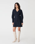 Dale Barrel Sleeve Dress in dark navy — full-length view