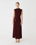 Laurel Ruched Dress in plum — full-length view