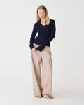 Bristol Collared Rib Cardigan in navy — full-length view
