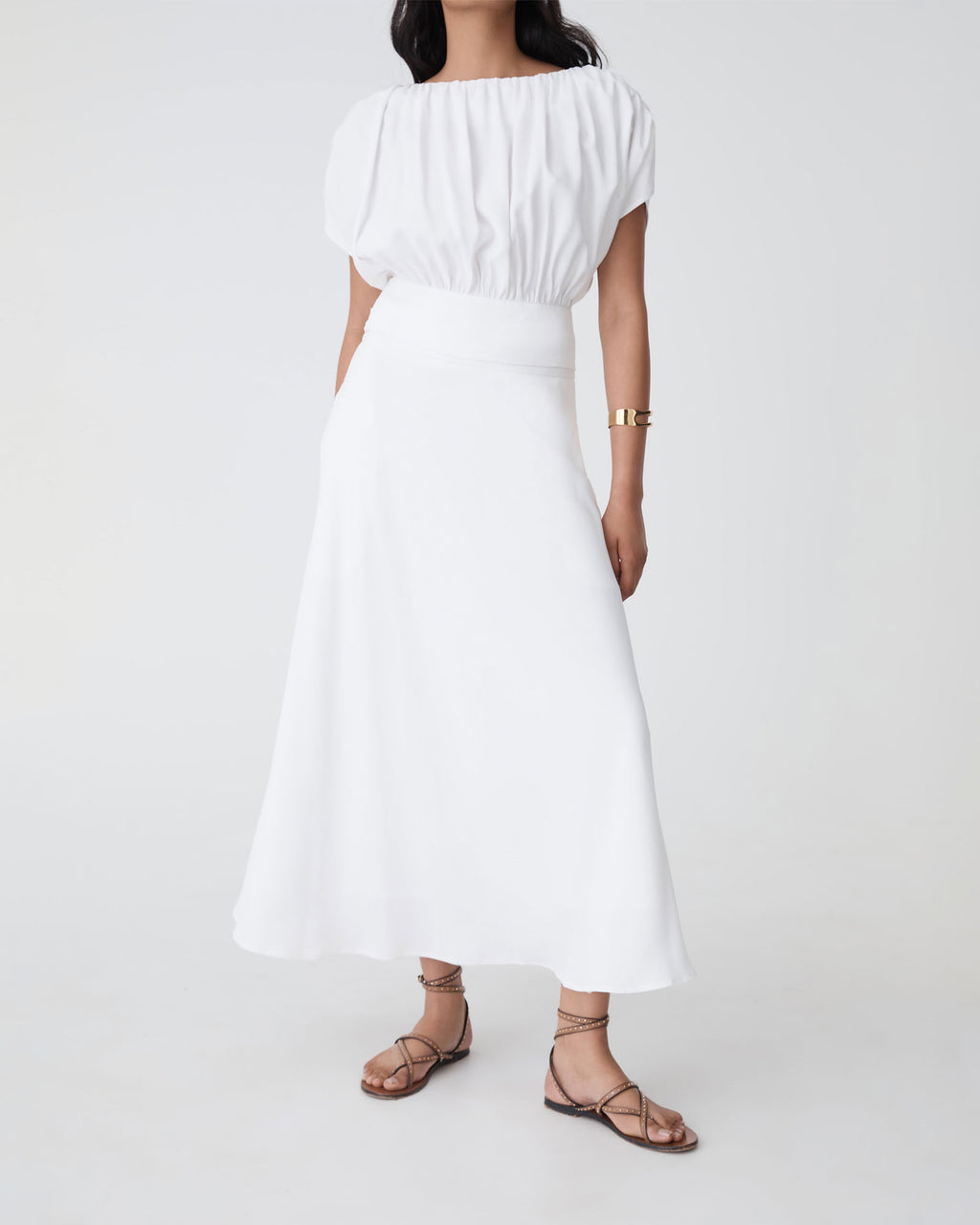 Goulbury A-Line Midi Skirt in ivory — full-length view 2