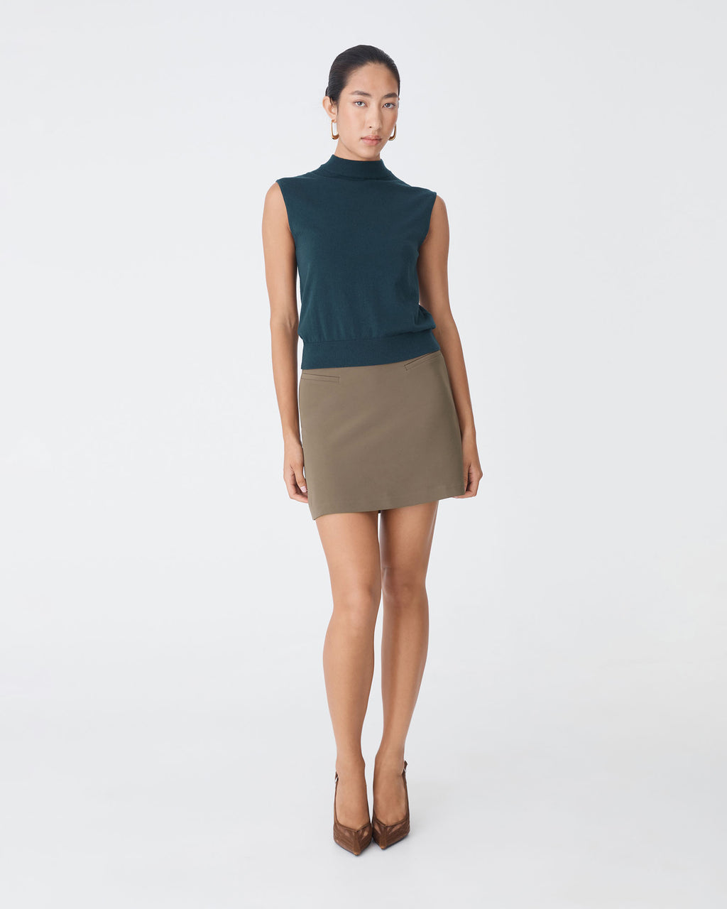 Stevie Mini Skirt in khaki — full-length view 2
