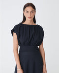 Goulbury Tie Waist Top in navy — close-up view