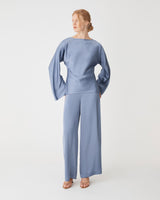Asma Satin Bias Top in slate blue — full-length view