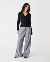 Solene Bamboo Wrap Top in black — full-length view