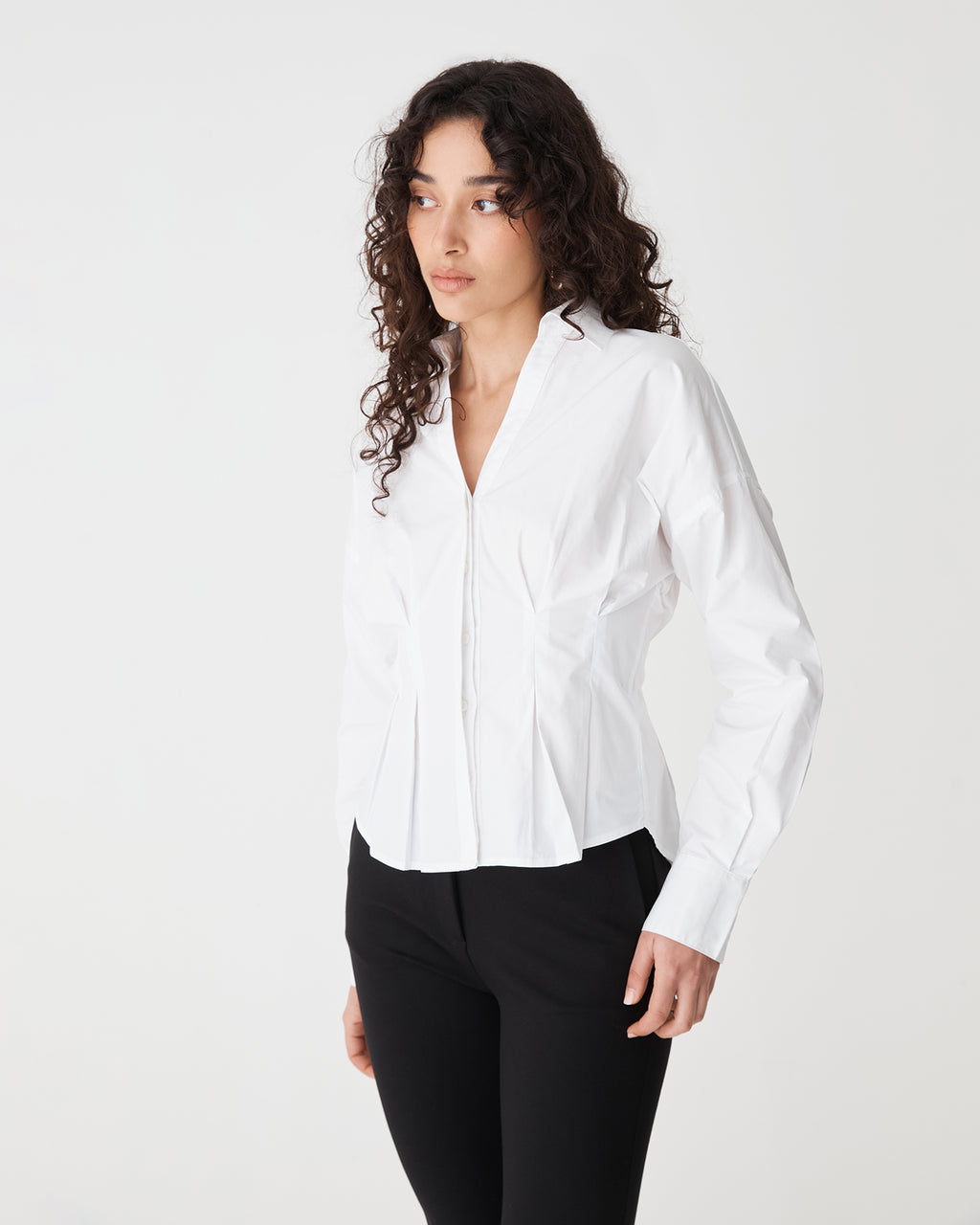 Billie Pleat Waist Shirt in white — side view