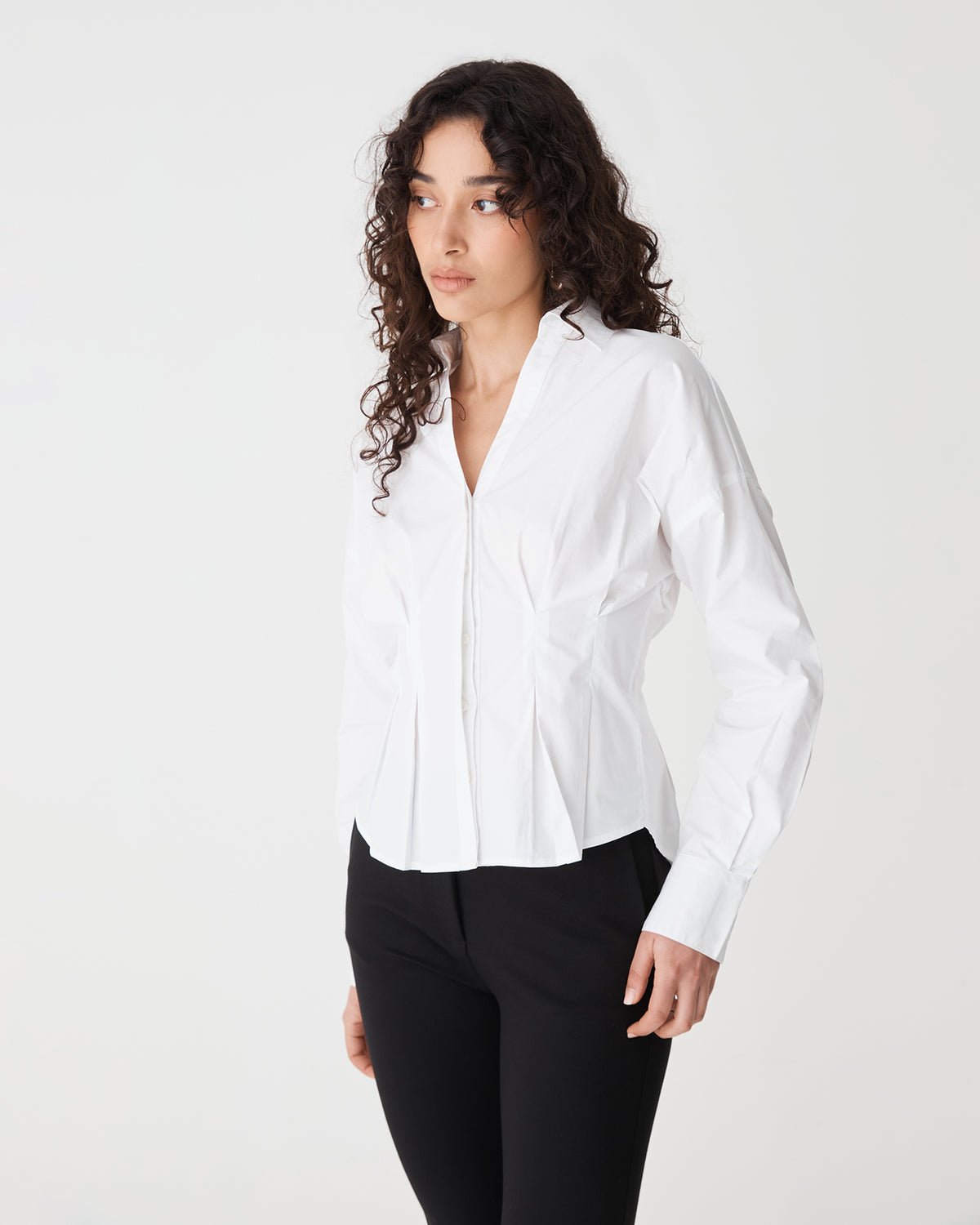 Billie Pleat Waist Shirt in white — side view