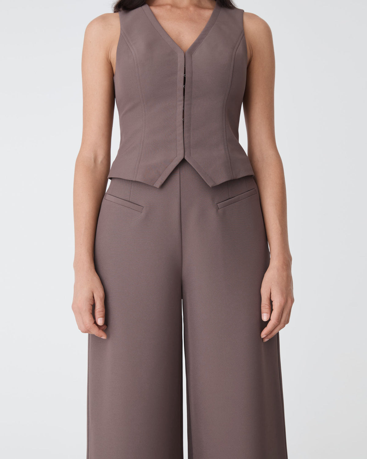 Dakota V-Neck Vest in truffle — close-up view 2