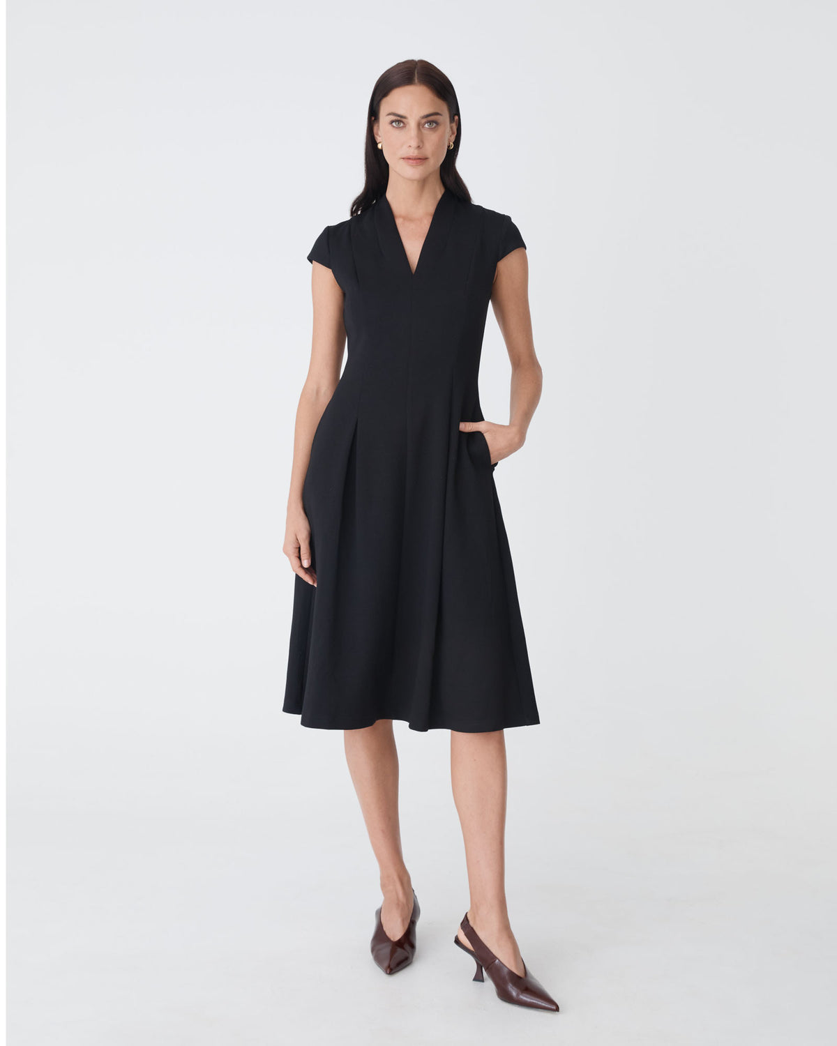 Juno Panel Ponte Dress in black — full-length view 2