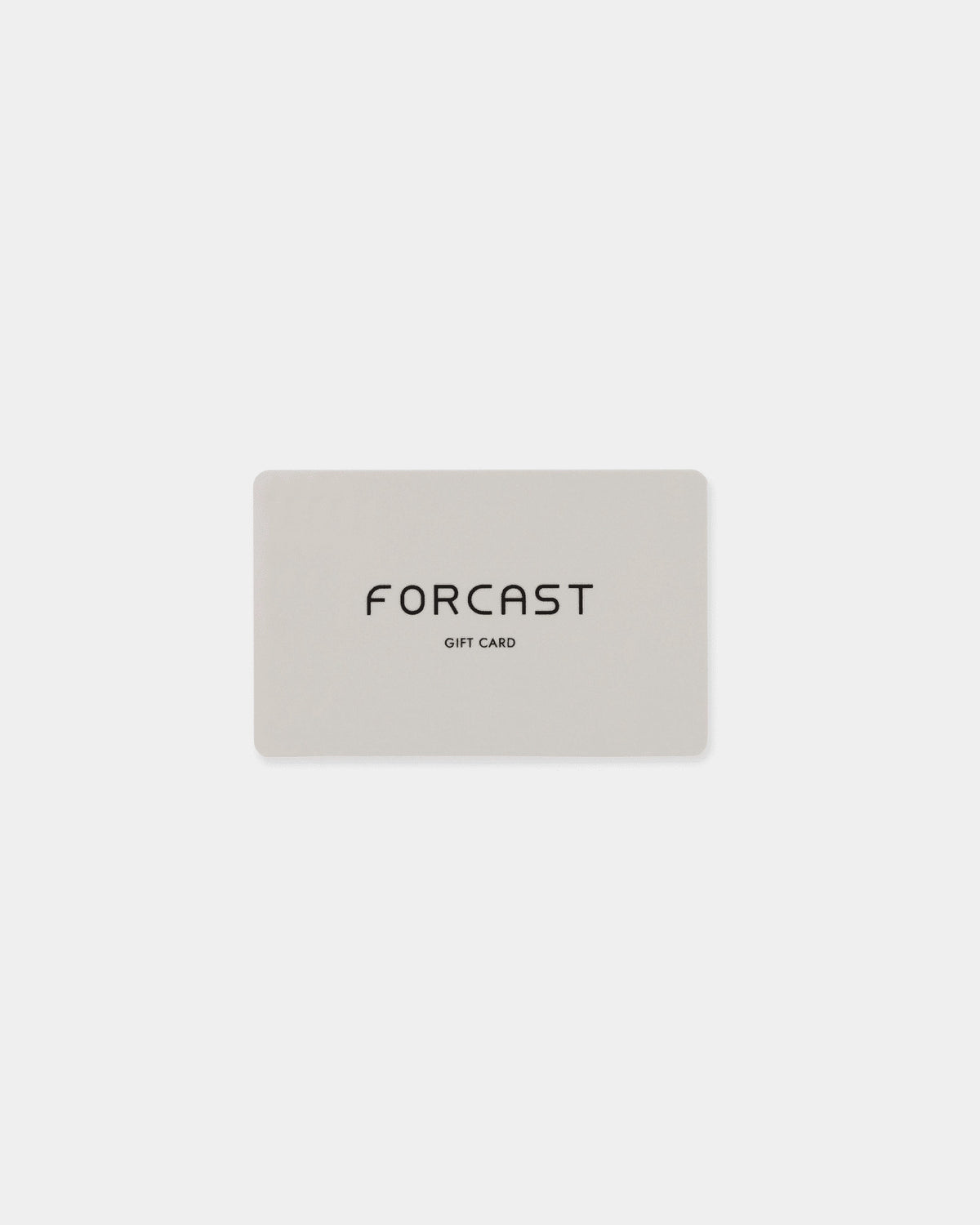 Digital Gift Card in grey with Forcast lettering, shown flat on a plain background
