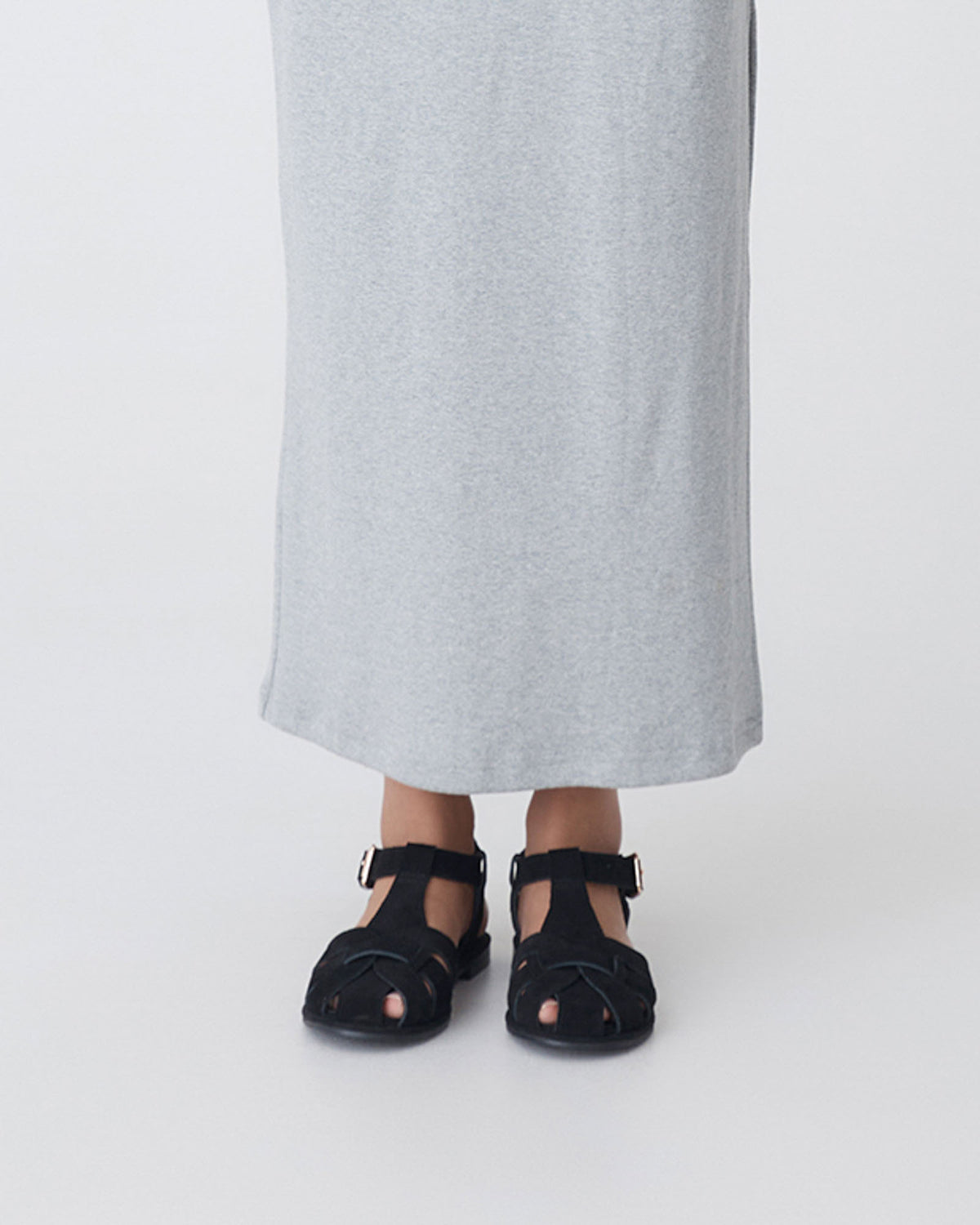 Noah Suede Cage Sandals in black — fabric detail