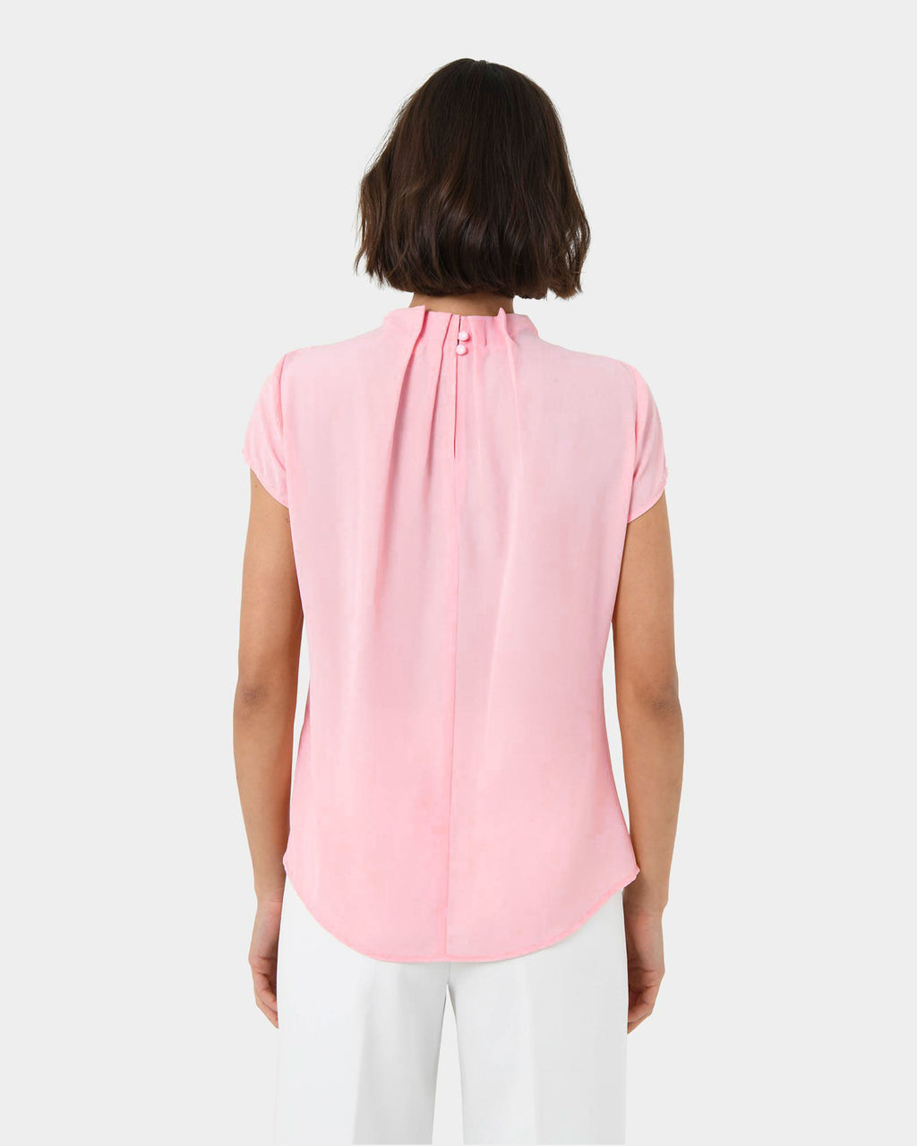 Olivia Pleated High Neck Top in baby pink — back view